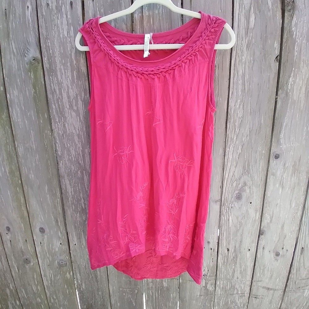 Maria Rerio size L sleeveless tunic top embroidered hot pink embroidery